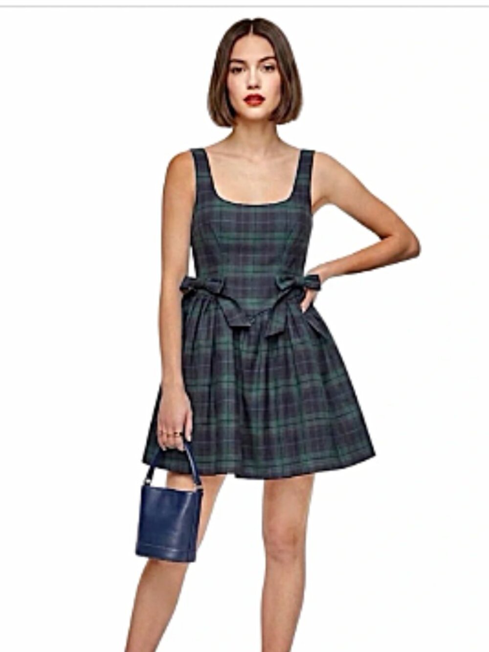 AVEC LES FILLES Sleeveless Plaid Fit & Flare Bow Mini Dress--NWT--8